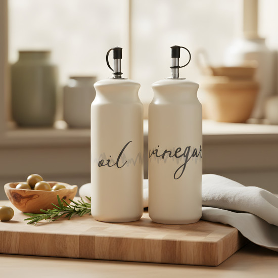 Porcelain Oil and Salt Dispenser Set / 4 Pcs